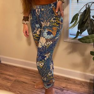 L.A Soul Blue Floral Patterned Festival Harem Pants - SMALL
